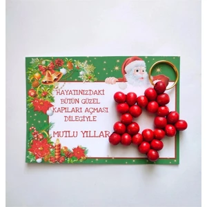 Emtory Home 100 Adet Mutlu Yıllar Kartlı Nar Kırmızı Anahtarlık - Yılbaşı Hediyesi - Noel Baba Kartlı