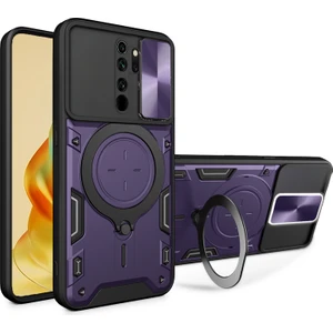 Xiaomi Redmi 9 Uyumlu Kılıf Zebana Manyetik Standlı Armor Silikon Kılıf Derin Mor