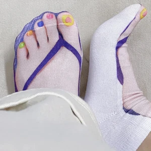 5 Çift Flip Flop Çorap 3D Desen Manikür Baskı Komik Gizli Konfor Koşu Çorapları Kadın Kişiselleştirilmiş Düşük Kesim Ayak Bileği (Yurt Dışından)
