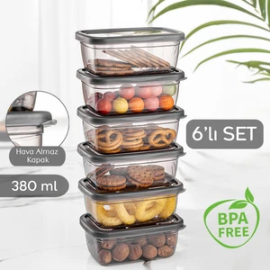 Meleni Home 6 Adet Pratik Box - Dikdörtgen Kapaklı Saklama Kabı - Baharatlık Kahvaltı Çerezlik Kabı 6X380 ml