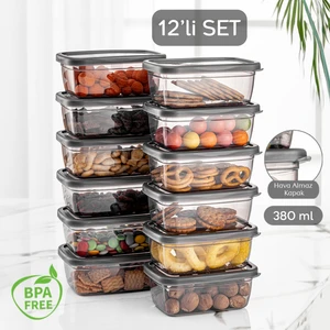 Meleni Home 12'li Set Pratik Box - Dikdörtgen Kapaklı Saklama Kabı - Baharatlık Kahvaltı Çerezlik Kabı 12X380ML