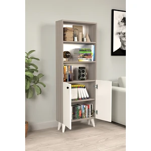 Kitaplık Parlak Beyaz-Cordoba 5 Raflı Kapaklı Kitaplık Ktp-01