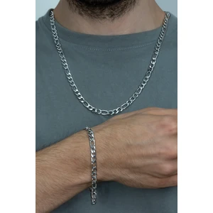 Figaro Erkek Çelik Kolye ve Bileklik Zincir Set Set ack06t