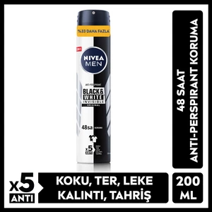 Nivea Men Erkek Sprey Deodorant Black & White Invisible Original Ter ve Ter Kokusuna Karşı 48 Saat Anti-Perspirant Koruma 200 ml