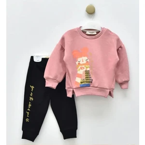 24366DM Kız Bebek Baskılı Şardonlu Gül Kurusu Eşofman Takımı