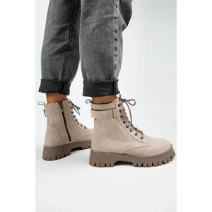 Adel Kadın  Deri Bağcıklı Içten Fermuarlı Bej Süet-Vizon Bot