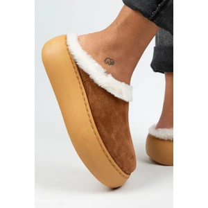 Miranda Kadın  Deri Düz Içi Kürklü Taba Terlik