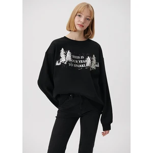 Yılbaşı Temalı Siyah Sweatshirt