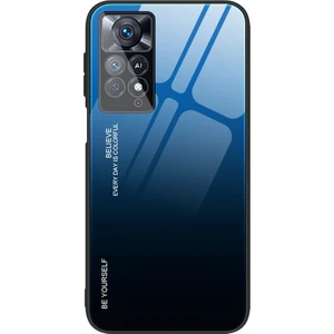 4U Sky Xiaomi Redmi Için Note 12 Pro 4g/11 Pro 4g (Mediatek)/note 11 Pro 5g (Qualcomm) Gradyan Renk Anti-Kırpma Temperli Cam Geri+Yumuşak Tpu Kenar Kılıf Kabuk-Mavi/siyah (Yurt Dışından)