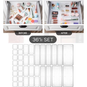 Meleni Home 36'lı Mega Set Modüler Çekmece Içi Organizer - Banyo Takı Aksesuar Düzenleyici Şeffaf