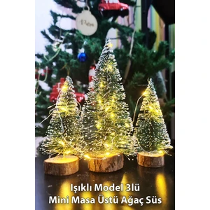 Işıklı Yılbaşı Ağacı 3lü Mini Masa Üstü Yılbaşı Ağacı Seti 3 Ad ve 3m Peri LED Işık