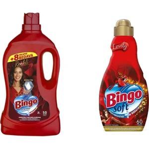 Renkli Matik Sıvı 50 Yıkama 3 Lt + Bingo Soft Yumuşatıcı Lovely 60 Yıkama  1440 ml