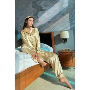 For You Sleepwear 5'li Bustiyerli Biyeli Taş Saten Pijama Takımı