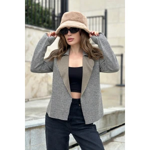 New Laviva Kadın Bej Uzun Kol, Yumuşak Dokulu, Çift Taraflı Yaka, Hırka Ceket