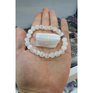 Sertifikalı   Selenit Doğal Taş Bileklik 8mm Çok Kaliteli ( % 100 Gerçek ) ( Aurayı Temizleme ) ( Taş Hediyeli )