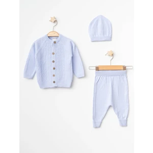 Kendinden Desenli Erkek Bebek Şapkalı Triko Takım 4031