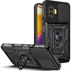 4U Sky Xiaomi Için Poco F4 Gt/redmi K50 Gaming Pc+Tpu Hibrit Kılıf Kılıfı Kamera Koruma Yüzüğü Kickstand Telefon Kapak Black (Yurt Dışından)