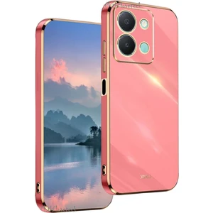 M.TK Moveteck Vivo Y36 Kılıf Kamera Korumalı Parlak Gold Altın Kenarlı Yumuşak Silikon Kapak Işlemeli Arka Kapak
