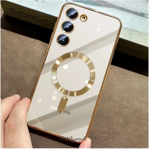 M.TK Moveteck Samsung Galaxy S22 Kılıf Magsafe Wirelles Şarj Destekli Parlak Renkli Kenarlı Arkası Şeffaf