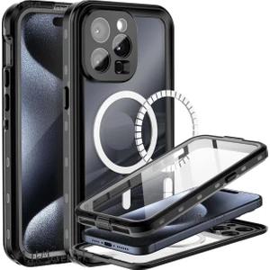 M.TK Moveteck iPhone 15 Pro Max Kılıf Su Geçirmez 360 Ön Arka Korumalı Magsafe Wireless Şarj Destekli Toz Geçirmez Ipli Kapak Waterproff