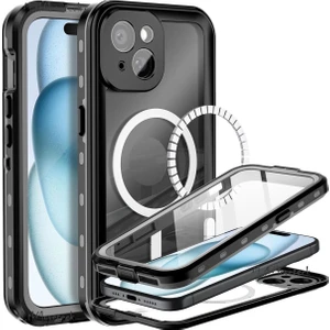 M.TK Moveteck iPhone 15 Kılıf Su Geçirmez 360 Ön Arka Korumalı Magsafe Wireless Şarj Destekli Toz Geçirmez Ipli Kapak Waterproff