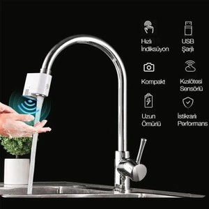 Şarjlı Tüm Musluklara Uyumlu Tam Otomatik Akıllı Sensörlü Musluk Başlığı Su Tasarruflu Musluk Başlığı Hareket Algılama Sensörlü Musluk