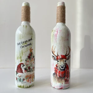 Mes Reves Design Yılbaşı Özel Şarap Şişesi Süslemeleri: Geyik ve Küçük Noel Baba Dekorlu 2'li Set