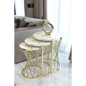 Hasır C Zigon Sehpa Gold Sarı Mermer