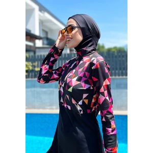 Remsa Mayo Yarım Fermuarlı Likralı Tam Kapalı Mayo R4501 Pembe Geometri