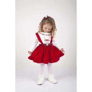 Miniko Kids Yıl Başı Temalı Kız Çocuk Geyik Desenli Badili Salopet Elbise