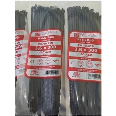 Pemsan 3,6X300 mm Plastik Cırt Kelepçe Kablo Bağı Siyah 100'LU