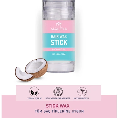 Maleya Hair Stick Wax 30 gr Hindistan Cevizi Kokusuyla Tüm Saç Tipleri için Doğal