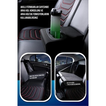 opel Corsa D Uyumlu Lüks Deri Oto Koltuk Kılıfı Ön/arka Set (Asya Seri) Siyah-Kırmızı modelleri