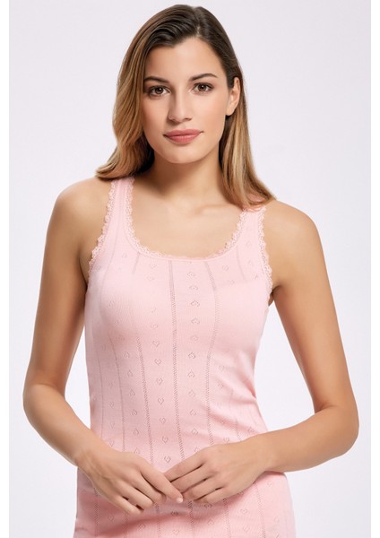 %100 Pamuk Dantelli Jakarlı Kalın Askı Atlet 2024 (3 Adet)