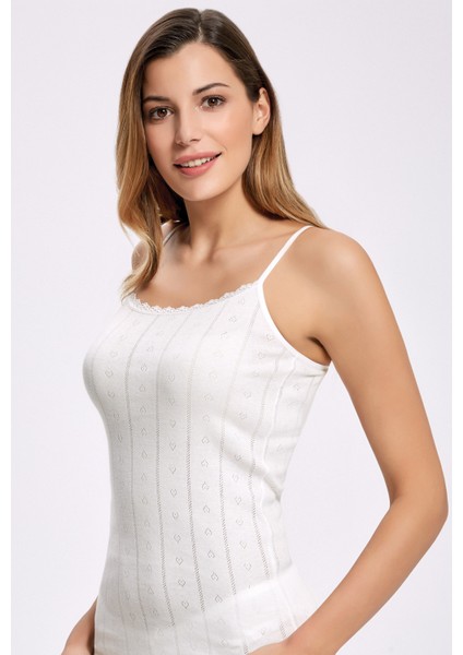 Jakarlı Dantelli İp Askılı Atlet %100 Pamuk 2023 (1 Adet)