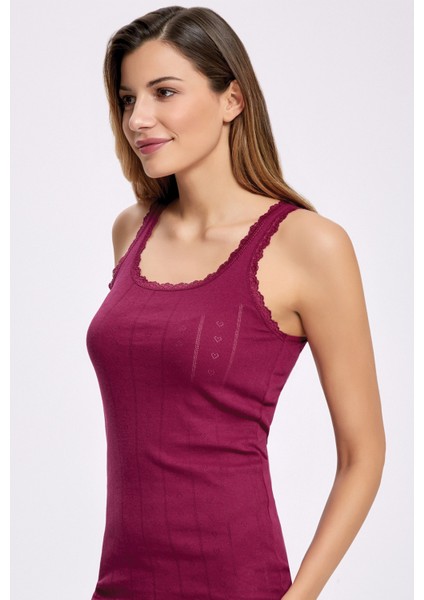 %100 Pamuk Dantelli Jakarlı Kalın Askı Atlet 2024 (1 Adet)