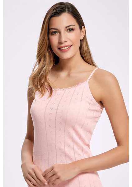 Jakarlı Dantelli İp Askılı Atlet %100 Pamuk 2023 (3 Adet)