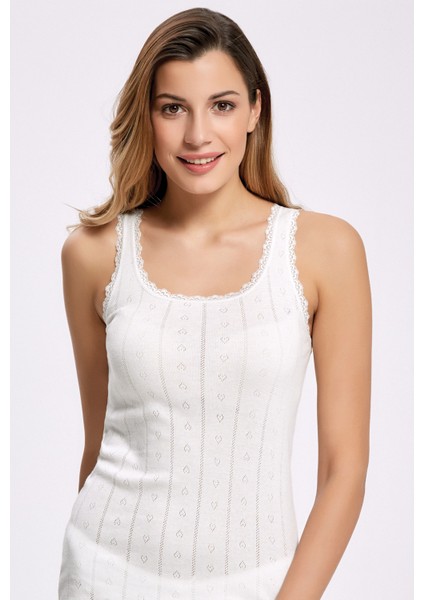 %100 Pamuk Dantelli Jakarlı Kalın Askı Atlet 2024 (3 Adet)