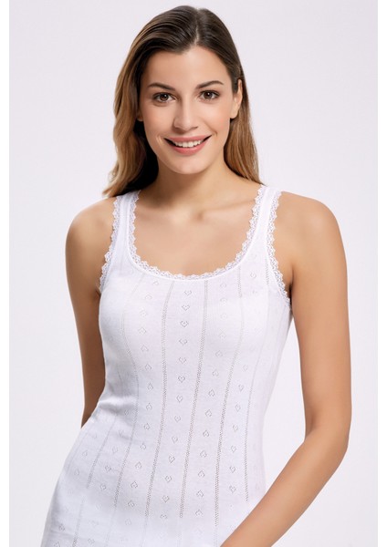 %100 Pamuk Dantelli Jakarlı Kalın Askı Atlet 2024 (1 Adet)