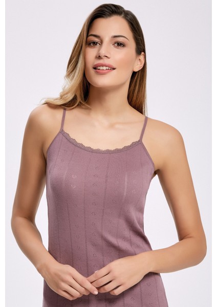 Jakarlı Dantelli İp Askılı Atlet %100 Pamuk 2023 (3 Adet)