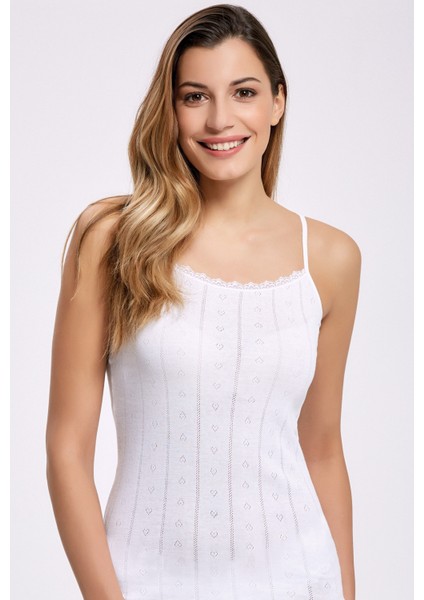 Jakarlı Dantelli İp Askılı Atlet %100 Pamuk 2023 (3 Adet)