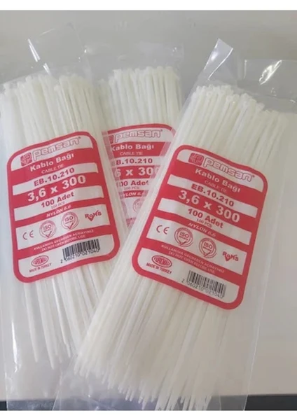 3,6X300 Plastik Cırt Kelepçe Kablo Bağı Beyaz 100'lu Paket