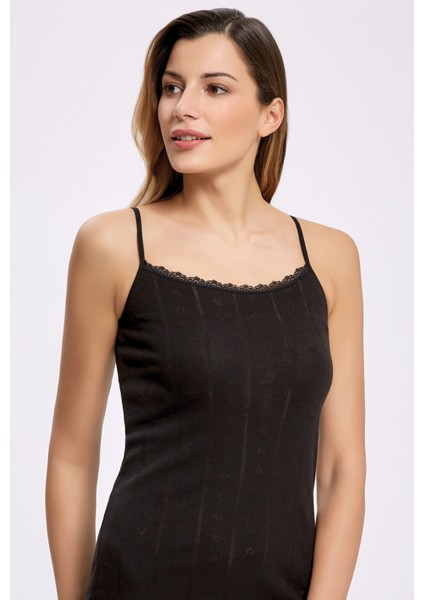 Jakarlı Dantelli İp Askılı Atlet %100 Pamuk 2023 (1 Adet)