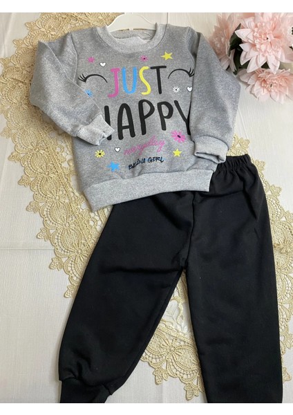 Just Happy Baskılı Kız Çocuk Alt Üst Eşortman Takımı