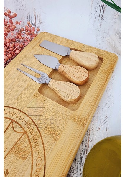 Bambu 4 Parça Kahvaltı Peynir Servis Sunum Tabağı Tahtası Kahvaltı Sunum Tahtası