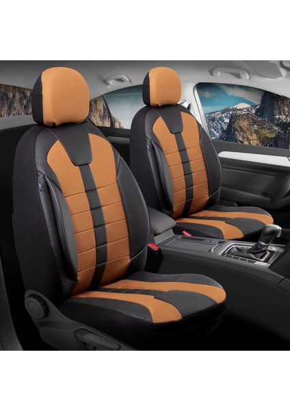 Renault Captur Lüx Uyumlu Deri Detaylı Oto Koltuk Kılıfı 5'Li Set Tam Takım Vista Tarçın