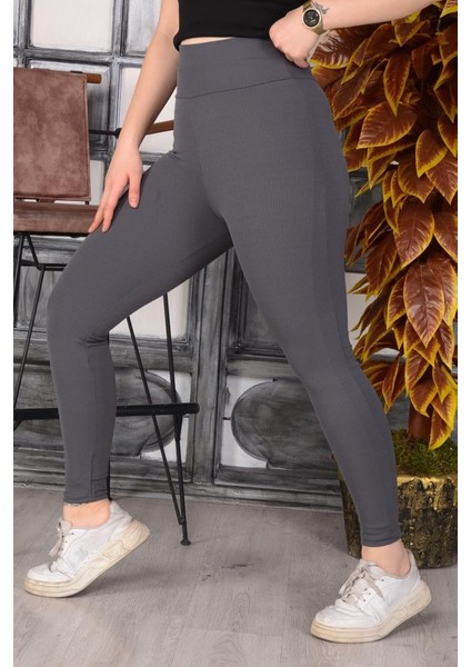 Kadın Füme Fitili Yüksek Bel Toparayıcı Tayt Şardonlu