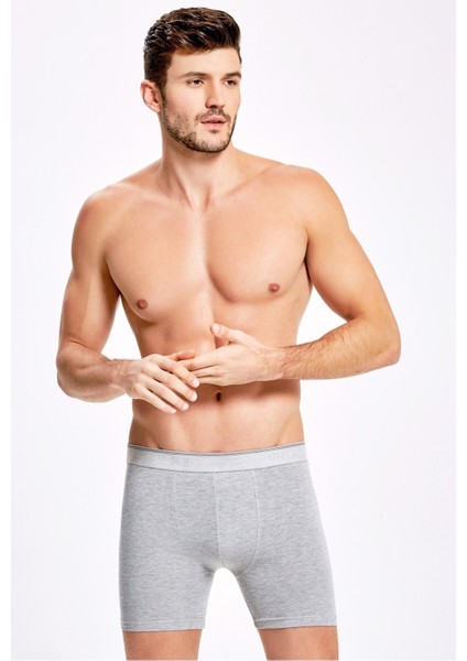 Erkek Tekli Kutu Gri Renk Extra Uzun Likralı Boxer
