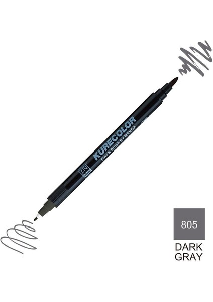 Kurecolor Mangaka Fine&brush Çift Taraflı Kalem CNKC-2200 No 805 Dark Gray