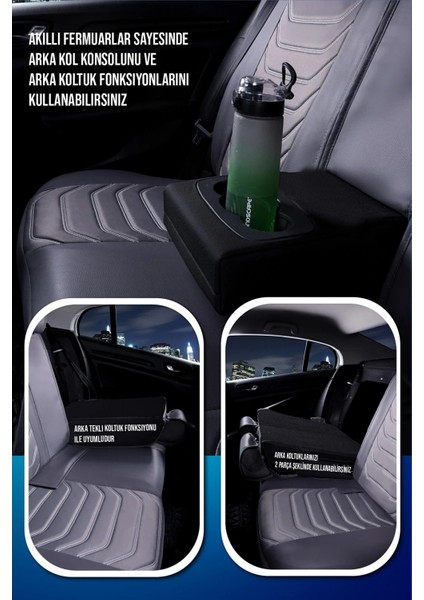 Renault Clio 5 Uyumlu Lüks Deri Oto Koltuk Kılıfı Ön/Arka Set (Asya Seri) Füme